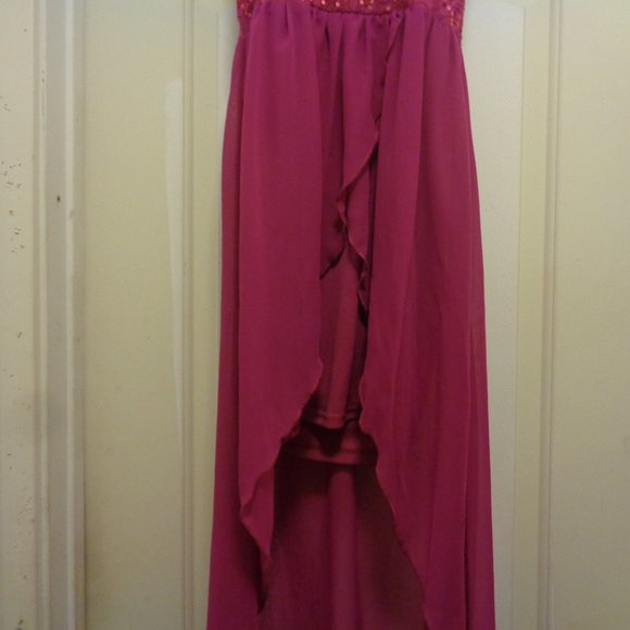 CLUBWEAR LIGHT BURGANDY BLING STRAPLESS HIGH LOW DRESS 2 /4 - Picture 4 of 8